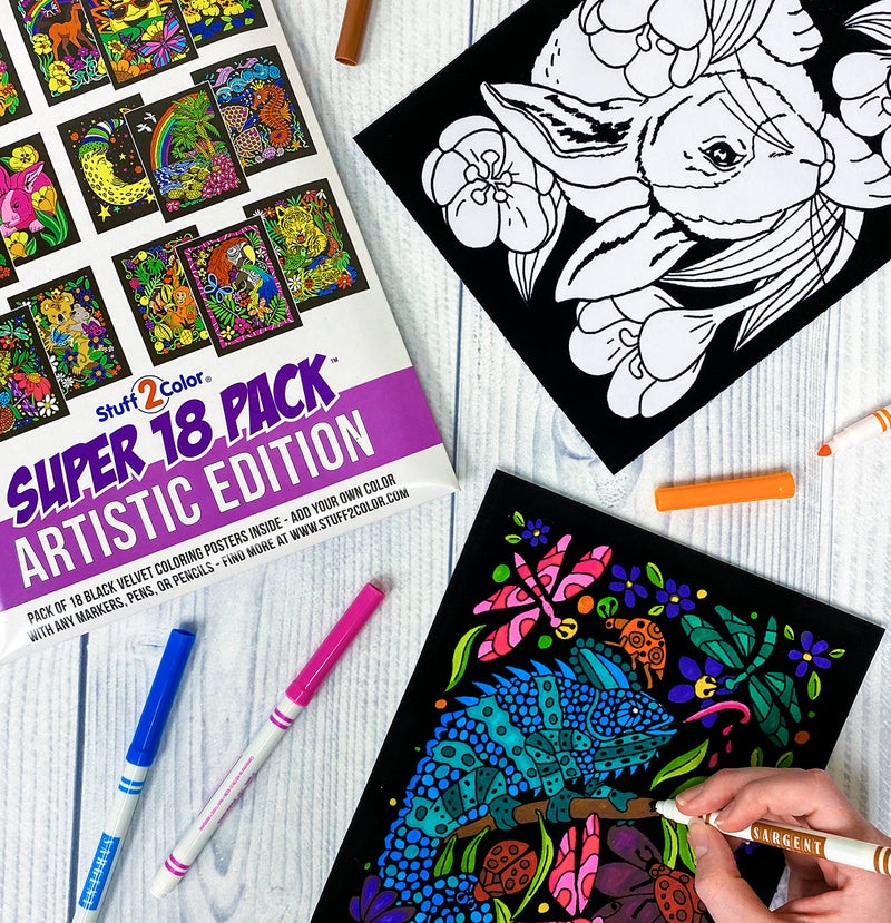 Stuff2Color عبوة ضخمة من 54 ملصق تلوين من المخمل الناعم (تصاميم فريدة) - حرف يدوية ونشاط تلوين لجميع الأعمار - رائعة للمشاريع الجماعية، دور الرعاية، الفصول الدراسية، ومراكز إعادة التأهيل - Image 5